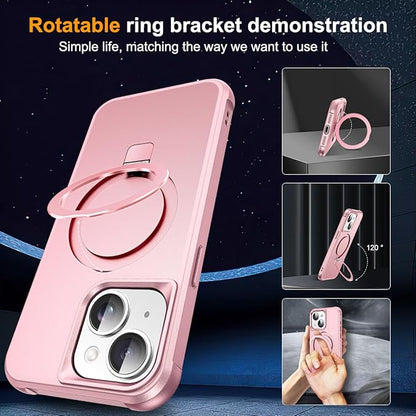 Compatible with iPhone 13 Case & iPhone 14 Case with Invisible Magnetic O-Ring Stand Phone Cases for 13 & 14 6.1" [Compatible with Mag-Safe][Great Grip Feeling], Rose Gold