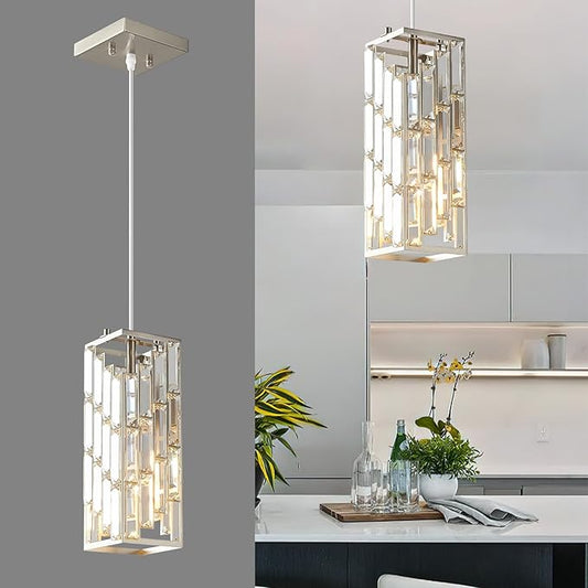 Brass Nickel Pendant Lighting Modern Pendant Light, Mini Crystal Chandeliers,Adjustable Pendant Light Fixture for Kitchen Island Dinning Room Bedroom (1 Pack)