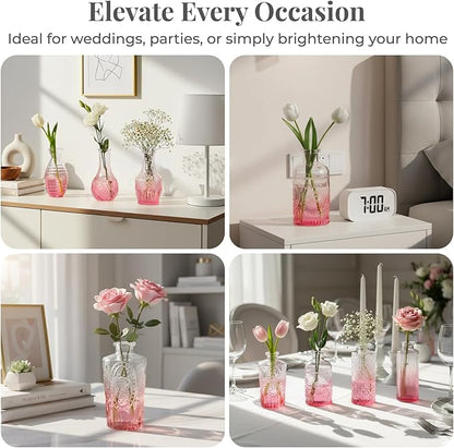 BEAHOT Pink Glass Vases,32 Pack Bud Vase in Bulk,Mini Vintage Glass Flower Vases for Centerpieces,Wedding Decor,Baby Shower & Home Decaration,Mother's Day (Pink Gradient)