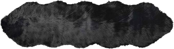 Luxe Gordon Faux Fur Rug with Soft and Fluffy Pile | Machine Washable Living Room Rug with Anti-Slip Backing | Cruelty-Free Area Rugs for Office or Bedroom, Black, 2 ft x 6 ft