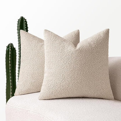 MIULEE 24x24 Decorative Euro Sham Throw Pillows for Bed Set of 2 Textured Boucle Neutral Winter Throw Pillow Covers Oatmeal Accent Solid Couch Pillowcases Sofa Livingroom Home Decor