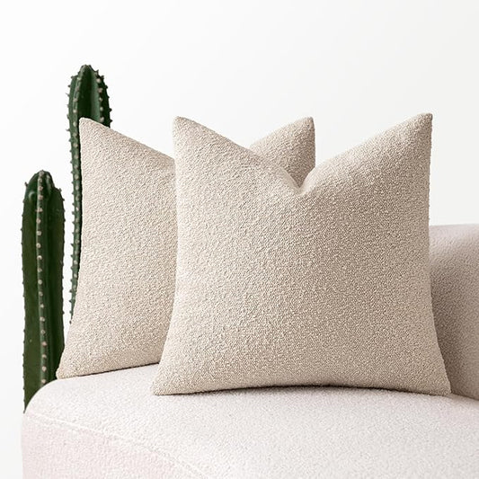 MIULEE 20x20 Inch Decorative Pillow Covers for Couch Bed Set of 2 Textured Boucle Neutral Winter Throw Pillows Oatmeal Accent Solid Cushion Pillowcases Sofa Livingroom Home Decor