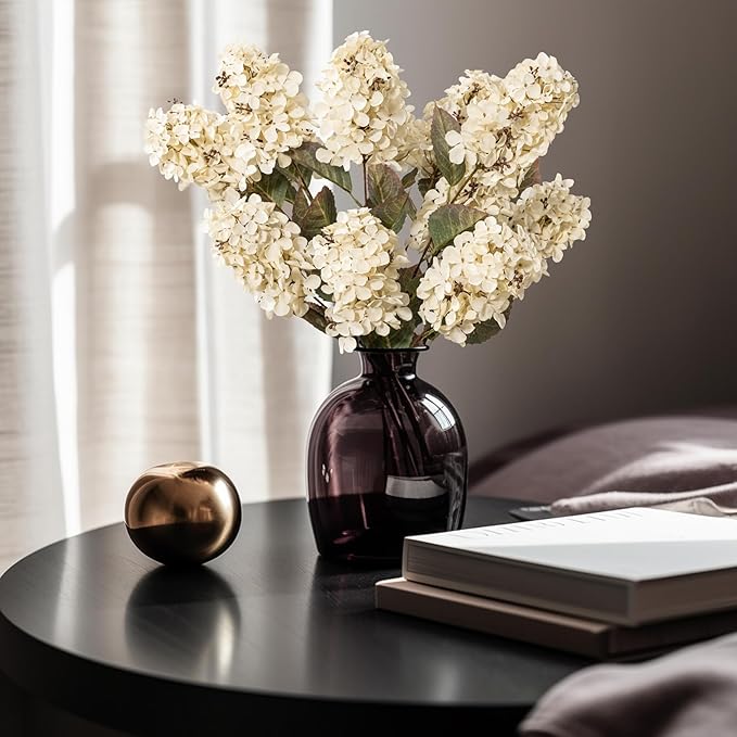 Hydrangea Artificial Flowers,Fall Hydrangeas Artificial Flowers, Fake Fall Dried Hydrangea Decoration,Faux Silk Flower with Stems Winter Decor Without Vase（Cream White 8PCS