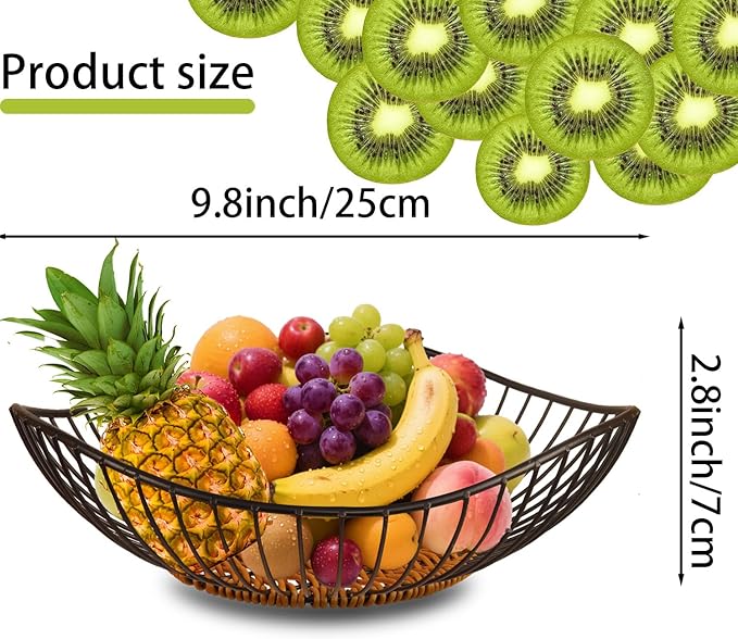 Wire Fruit Bowl,Metal Fruit Basket, Black Fruit Bowl for Kitchen Counter,countertop,Snack,Bread,Candy Storage Basket, Vegetable Basket, Home Decor Centerpiece, Fruit Holder Stand (9.8 x 2.76 Inches)