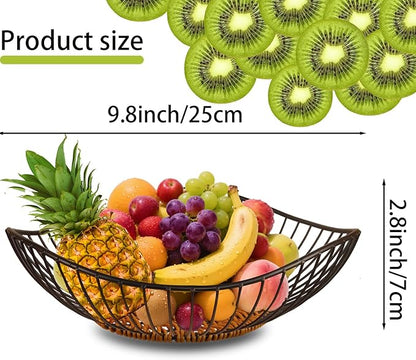 Wire Fruit Bowl,Metal Fruit Basket, Black Fruit Bowl for Kitchen Counter,countertop,Snack,Bread,Candy Storage Basket, Vegetable Basket, Home Decor Centerpiece, Fruit Holder Stand (9.8 x 2.76 Inches)