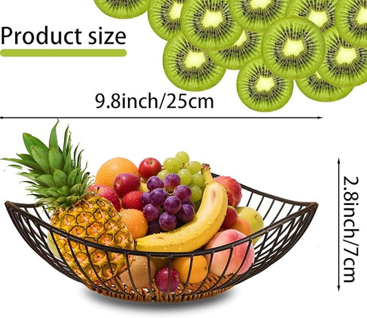 Wire Fruit Bowl,Metal Fruit Basket, Black Fruit Bowl for Kitchen Counter,countertop,Snack,Bread,Candy Storage Basket, Vegetable Basket, Home Decor Centerpiece, Fruit Holder Stand (9.8 x 2.76 Inches)