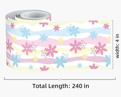 FLFK Mirror Border,Rainbow Flowers Peel and Stick Wallpaper Border Self Adhesive Wall Paper Borders for Bedroom Living Room Girl's Room Kitchen Bathroom 4"x240"