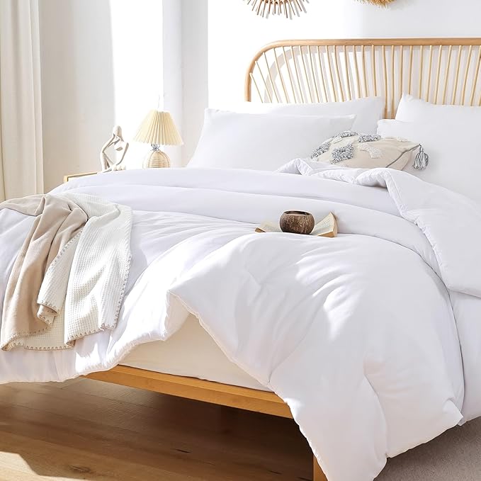 ROSGONIA Comforter Full Size for Girls Boys Teens White, 3pcs (1 Boho Comforter & 2 Pillowcases), Lightweight Dorm Bedding Soft All Season Bed Set