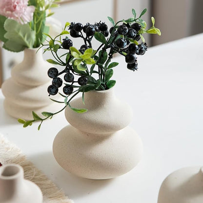 Small White Ceramic Vases Set of 5, Mini Decorative Boho Vases for Flower, Wedding & Home Decor