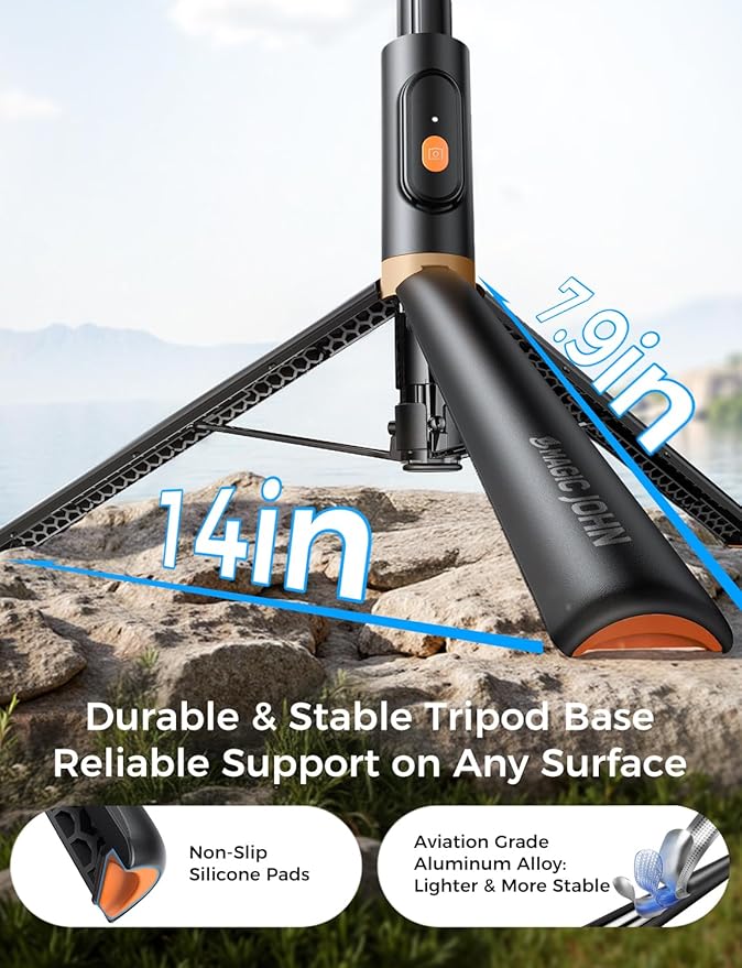 MAGIC JOHN 59" Automatic Pop-up Phone Tripod, Extendable Selfie Stick for iPhone, Selfie Stick Tripod with Detachable Remote, Flexible Rotation Travel Phone Stand Compatible with iPhone, Android