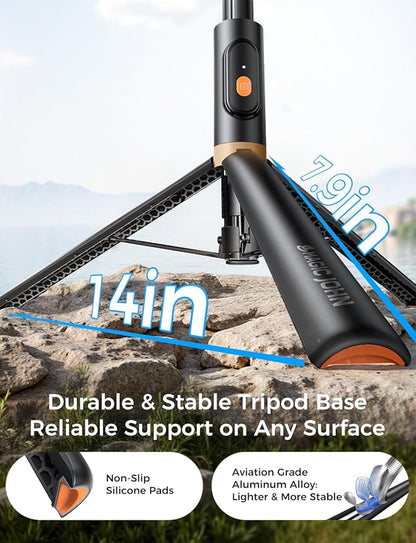 MAGIC JOHN 59" Automatic Pop-up Phone Tripod, Extendable Selfie Stick for iPhone, Selfie Stick Tripod with Detachable Remote, Flexible Rotation Travel Phone Stand Compatible with iPhone, Android