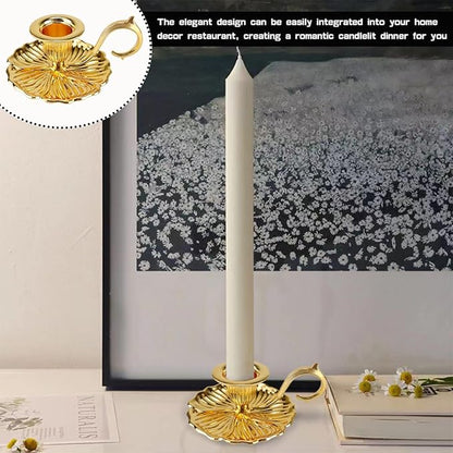 Vintage Candle Stick Holder, Handle Stand Iron Candle Stick Holder, Small Taper Candle Holder for Table Home Decoration (Gold)