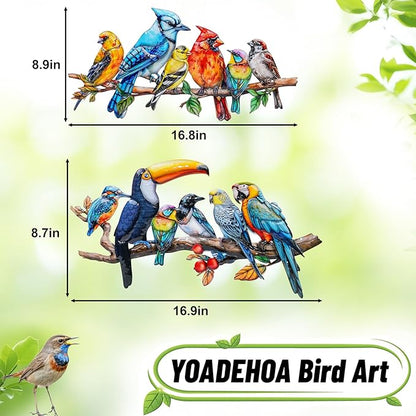 2Pcs Metal Bird Outdoor Wall Art Decor, Hummingbird Wall Silhouette Art, Bird on Branch Wall Sculpture Hanging Indoor Outdoor for Yard Garden and Patio (Birds D)