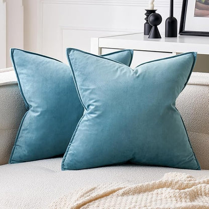 MIULEE Pack of 2 Decorative Velvet Throw Pillow Cover Soft Light Blue Pillow Cover Solid Square Cushion Case for Sofa Bedroom Car 18x 18 Inch 45x 45cm