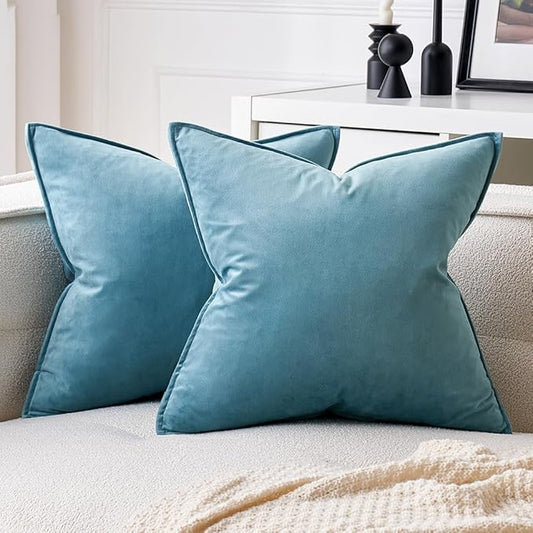 MIULEE Pack of 2 Decorative Velvet Throw Pillow Cover Soft Light Blue Pillow Cover Solid Square Cushion Case for Sofa Bedroom Car 18x 18 Inch 45x 45cm