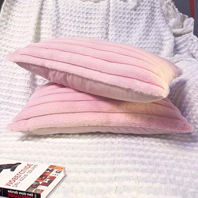 2 Pack 12x20 Pillow Cover Velvet Pillow Covers, Faux Fur Oblong Throw Pillow Covers for Living Room Decorations Throw Pillow Case, Throw Pillow Cover Cushion Cover for Home Sofa Bedroom Car, Pink