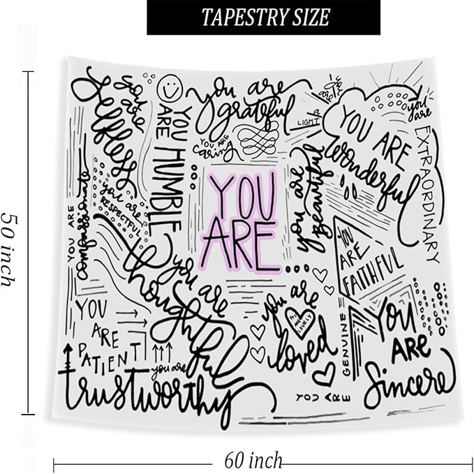 Boqin Quote You Are Tapestry Inspirational Wall Art Wall Hanging Positive Saying Classroom Tapestries for Teen Girl Bedroom Dorm - 50x60 Inches - White