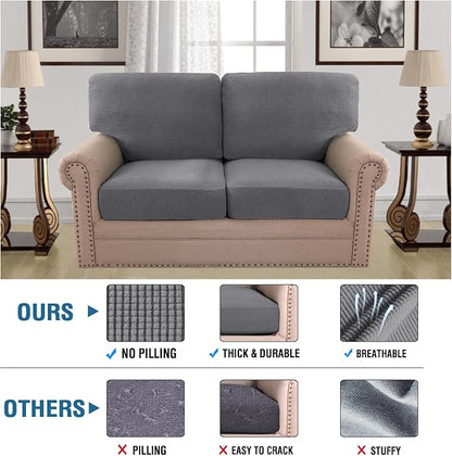 H.VERSAILTEX Multi-Pieces Loveseat Covers for 2 Cushion Couch High Stretch Couch Cushion Covers Jacquard Textured Twill Fabric(2 Seat Covers Plus 2 Back Cushion Covers, Grey)