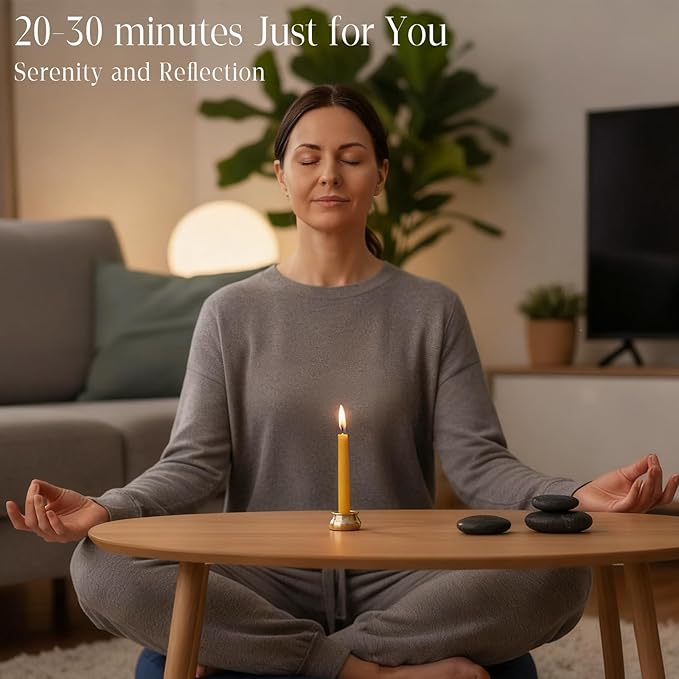 40Pcs 30 Minute Meditation Candles Beeswax Candles, Dripless Mini Beeswax Taper Candles with Brass Candle Holders, Prayer Candle Gift for Yoga Relaxation