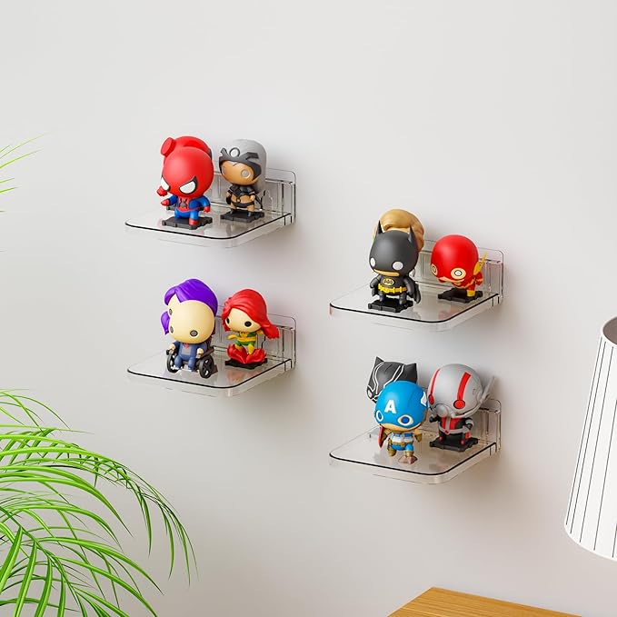 Yieach 5 Inch Mini Shelf for Wall,4 Pack No Drilling Small Adhesive Shelf,Plant Shelves Indoor,Small Acrylic Floating Shelves for Wall and Display Ledges Picture,Funko,Anime Figure,Figurine,Clear
