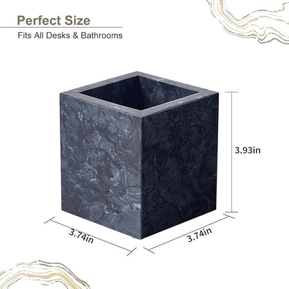 Real Natural Travertine Marble Toothbrush Holder & Pen Holder & Makeup Brush Holder & Utensil Holder, Genuine Stone Rectangular Bathroom Tumbler Cup, Durable Office & Home Countertop Organizer