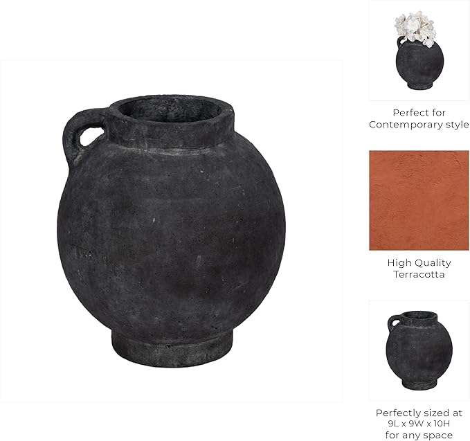 Decorative Flower Vase for Home Decor – Ceramic Vase for Flowers with Handle, Modern Black Table Accent for Living Room or Entry Display, Stylish Centerpiece for Contemporary Interiors – 10", Black