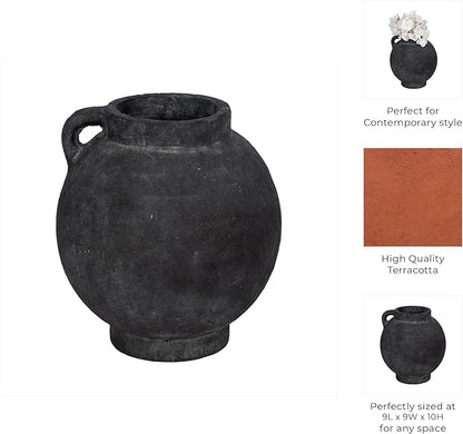 Decorative Flower Vase for Home Decor – Ceramic Vase for Flowers with Handle, Modern Black Table Accent for Living Room or Entry Display, Stylish Centerpiece for Contemporary Interiors – 10", Black