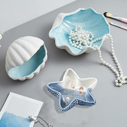 Starfish Jewelry Dish Tray, Ceramic Ring Holder for Jewelry, Trinket Tray Candy Dishes, Jewelry Tray Jewelry Plate Small Key Bowl for Entryway Table Birthday Home Party Decor (D STYLE)