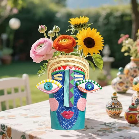 Picasso Abstract Face Planter Pots Colorful Funky Flower Pots Unique Head Planter with Drainage Handcrafted Resin Vases for Indoor ＆ Outdoor Plants Home Decor