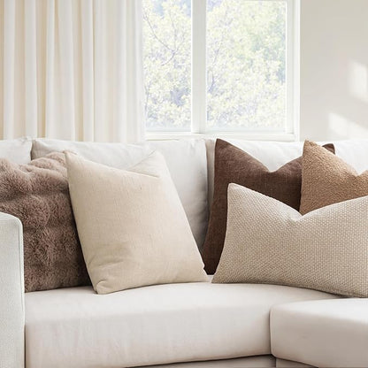 MIULEE Pack of 2 Decorative Throw Pillow Covers Soft Chenille Euro Throw Pillows Solid Textured Cushion Covers for Couch Sofa Bedroom Living Room 24x24 Inch, Chocolate
