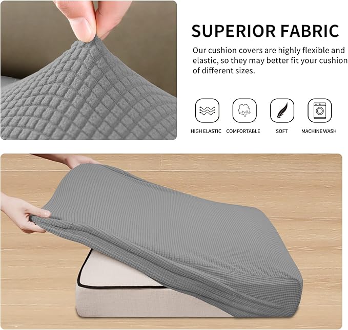 Easy-Going Stretch Individual Chair Couch Cushion Cover Sofa Cushion Furniture Protector Sofa slipcover Soft Flexibility with Elastic Bottom (3-Piece Sofa Cushion Cover, Light Gray)