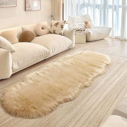 SERISSA Ultra Soft Fluffy Rug Beige Faux Sheepskin Fur Area Rug Shaggy Couch Cover Seat Cushion Furry Carpet Beside Rugs for Bedroom Floor Sofa Living Room Runner 2x6 Feet Beige