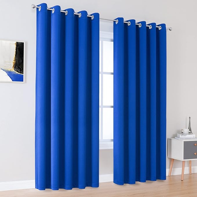 DUALIFE Royal Blue Grommet Room Darkening Curtains 60 x 84 Inches, 2 Panels