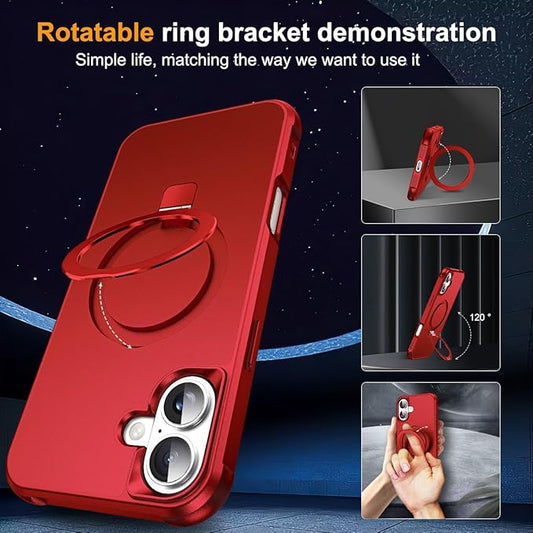 Compatible with iPhone 17 Case with Invisible Magnetic O-Ring Stand Military-Grade Phone Case for iPhone 17 6.3" [Compatible with Mag-Safe][Great Grip Feeling], Red