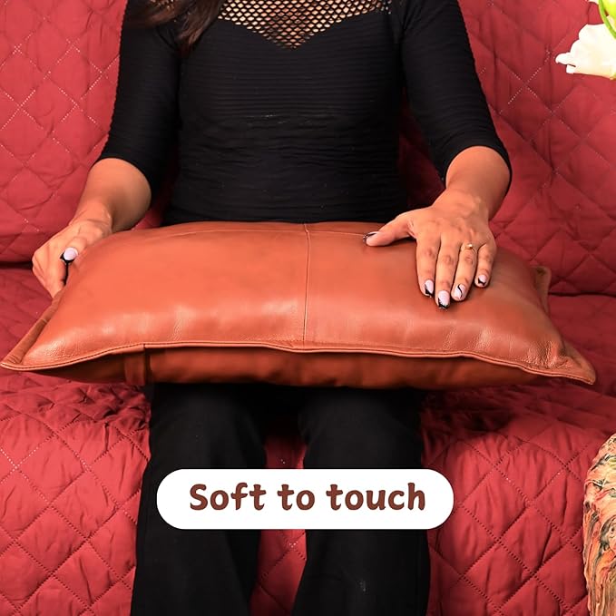 100% Lambskin Leather Pillow Cover - Sofa Cushion Case - Decorative Throw Covers for Living Room & Bedroom, 22x30 Inch - Mango Box Tan Antique Pack of 2