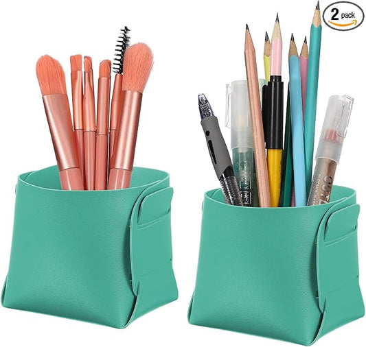 PATIKIL 2Pack Leather Desk Organizer, Leather Pencil Pen Holder Jewelry Valet Tray Hair Accessories Organizer for Bedroom Drawer Office Key Wallet Watch Pen Pencil Glasses, Mars Green