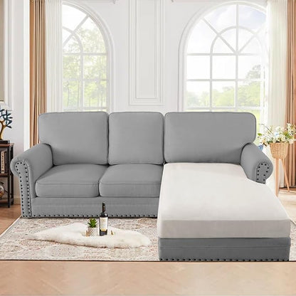 H.VERSAILTEX Suede Chaise Cover Stretch Sectional Couch Covers L Shape Sofa Both Left/Right Soft Couch Seat Covers for Pets Washable(1 Piece Chaise Cover, Natural)