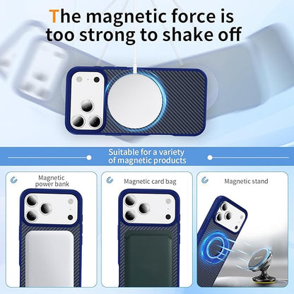 Mag-Stand Carbon Fiber Case for iPhone 17 Pro, 360° Rotate Magnetic Stand, Compatible with MagSafe, 15FT Military Protection, Slim Shockproof Magnetic Kickstand Mag Phone Case for Men Women