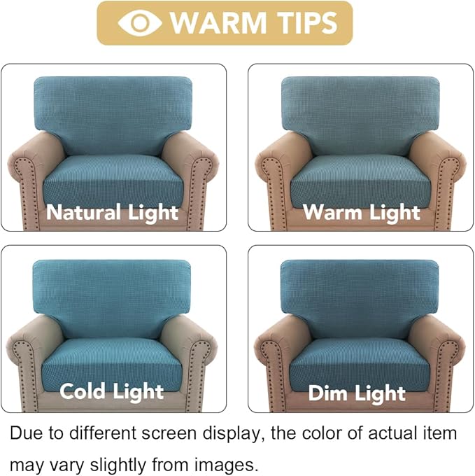 H.VERSAILTEX Multi-Pieces Chair Covers Stretch Couch Covers Form Fitted Seat and Back Cushions Covers (1 Seat Cover Plus 1 Back Cusion Cover, Bonus 2 Armrest Covers), Storm Blue