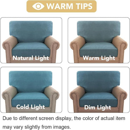 H.VERSAILTEX Multi-Pieces Chair Covers Stretch Couch Covers Form Fitted Seat and Back Cushions Covers (1 Seat Cover Plus 1 Back Cusion Cover, Bonus 2 Armrest Covers), Storm Blue