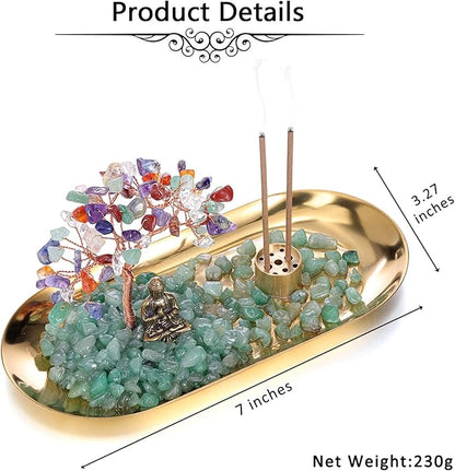 Jovivi Crystal Incense Holder for Sticks, Healing Crystal Stone Money Tree Buddha Statue Set Incense Burner, Incense Trays for Wealth, Good Luck,Yoga Meditation Home Decor