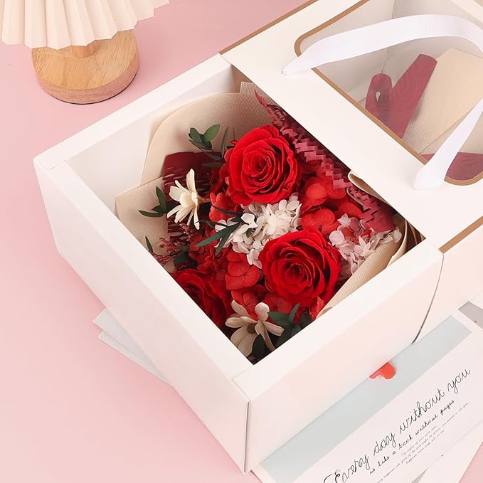 Preserved Flowers Bouquets That Last 3-5 Years Real Forever Flowers Rose Bouquet for Mom Anniversary Birthday Thanksgiving Christmas Gift for Women Grandma Wife Friends Her