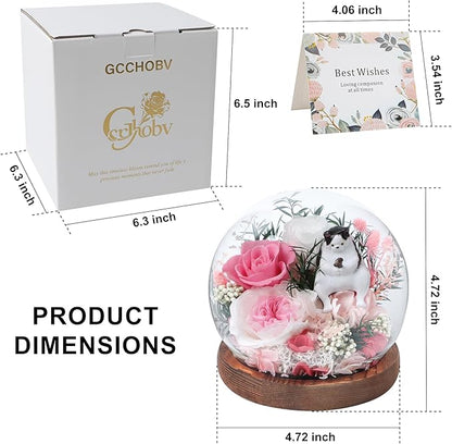 Preserved Flowers In Glass Dome, Eternal Flowers, Forever Flower, Birthday Gifts for Women, Gifts for Mom Girlfriend Her Friendship, Home Decor Bedroom Living Room (Pink)