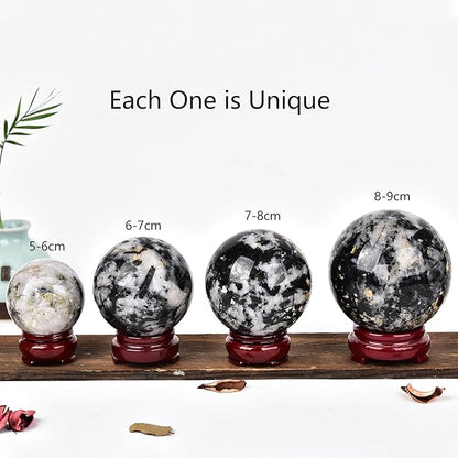 JIC Gem Small Black and White Tourmaline Crystal Sphere - Healing Crystal for Home Decor, Feng Shui, Divination or Fortune Telling, 50-60mm