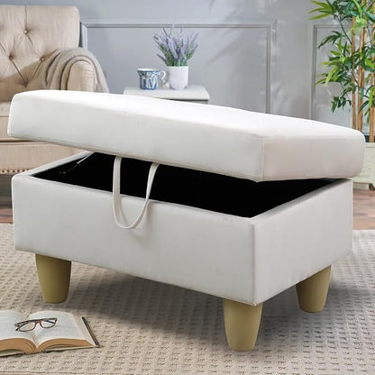 Simple Deluxe Ottoman with Storage, 28.5''Upholstered Foot Rest Stool for Living Room, Bedroom, Entryway, Multi-Functional Storage Ottoman Bench with Hinged Lid, White