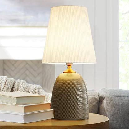 Gray Textured Ceramic Table Lamps 22.75", Modern Bedroom Table Lamp Decor for Living Room Bedroom Office Desk End Bedside Tables