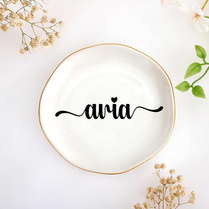 JoycuFF Aria Personalized Name Ceramic Jewelry Tray, Mothers Day Christmas Anniversary Engagement Birthday Gifts for Women Couples, Trinket Dish for Rings Earrings Necklaces Bracelets Keys