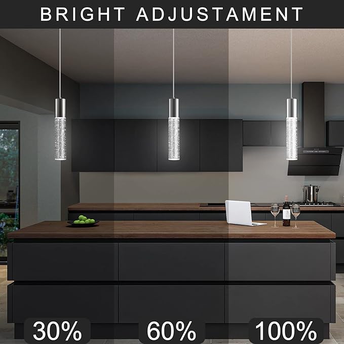 OKELI Modern Pendant Light, LED Bubble Crystal Kitchen Island Lights Fixtures,Chrome Mini Single Island Lights Pendant Lighting for Kitchen Island,Bar,6W,6000K,ETL