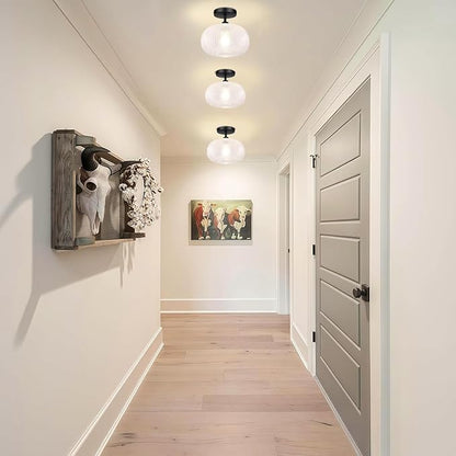 Black Semi Flush Mount Ceiling Light,Globe Glass Ceiling Lights,Bedroom Light Fixture,Entryway Light Fixture,Industrial Light Fixtures,Modern Lighting for Entryway,Foyer,Kitchen
