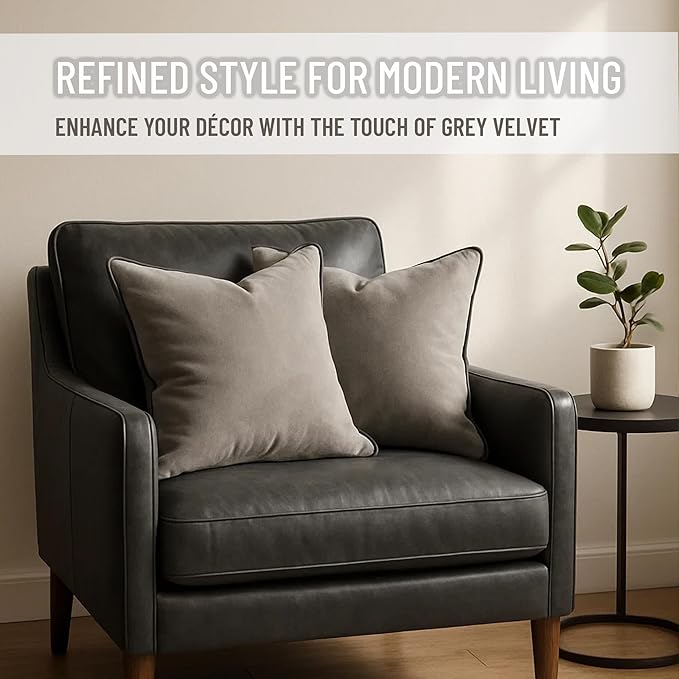 2 Pack Velvet Decorative Throw Pillow Covers, 20"x20", Dove Grey, Solid, Modern, Contrast Piping, Indoor Use, Bedroom & Living Room